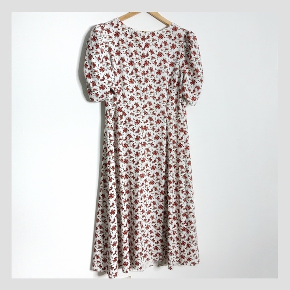 Danielle Bernstein Midi Length Dress Short Puff Sleeve Red White Flower Print - Picture 4 of 16